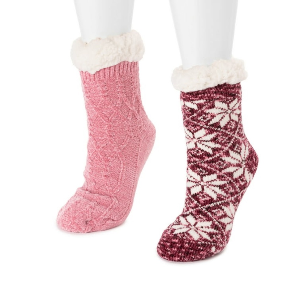 Muk Luks Unisex Chenille Plush Faux Fur Lined Winter Cozy Cabin Non-Slip Socks